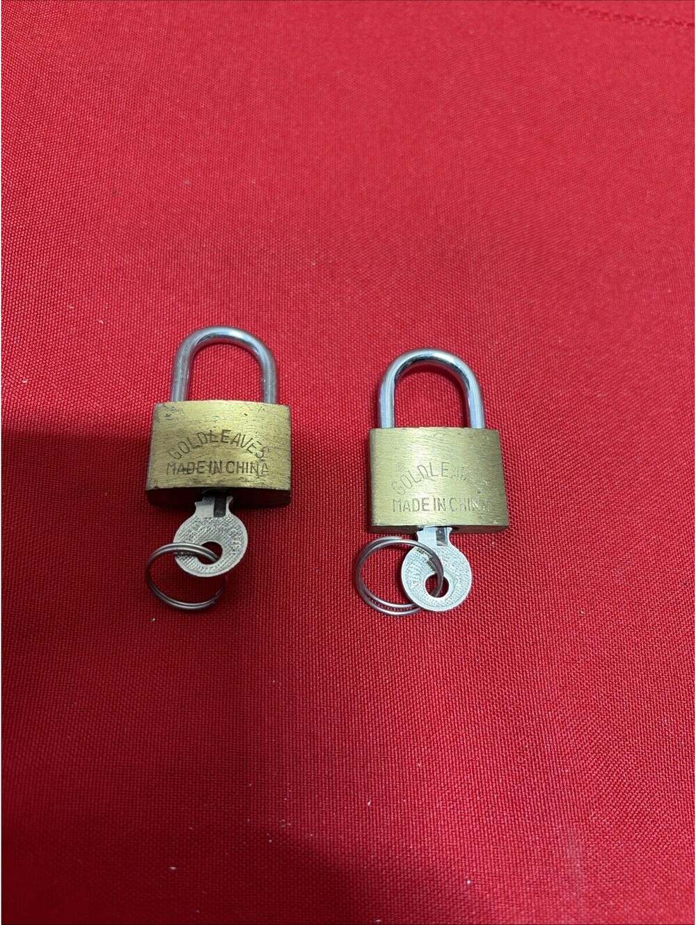 2 Vintage Small Brass Padlock & Key - Gold Leaves Brand